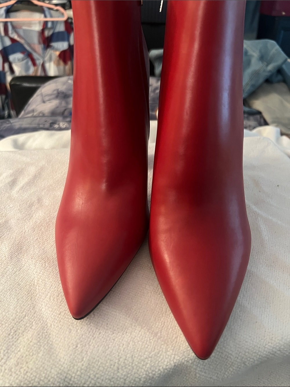 Marc Fisher Red Leather Ankle Boots with Silver Hardware